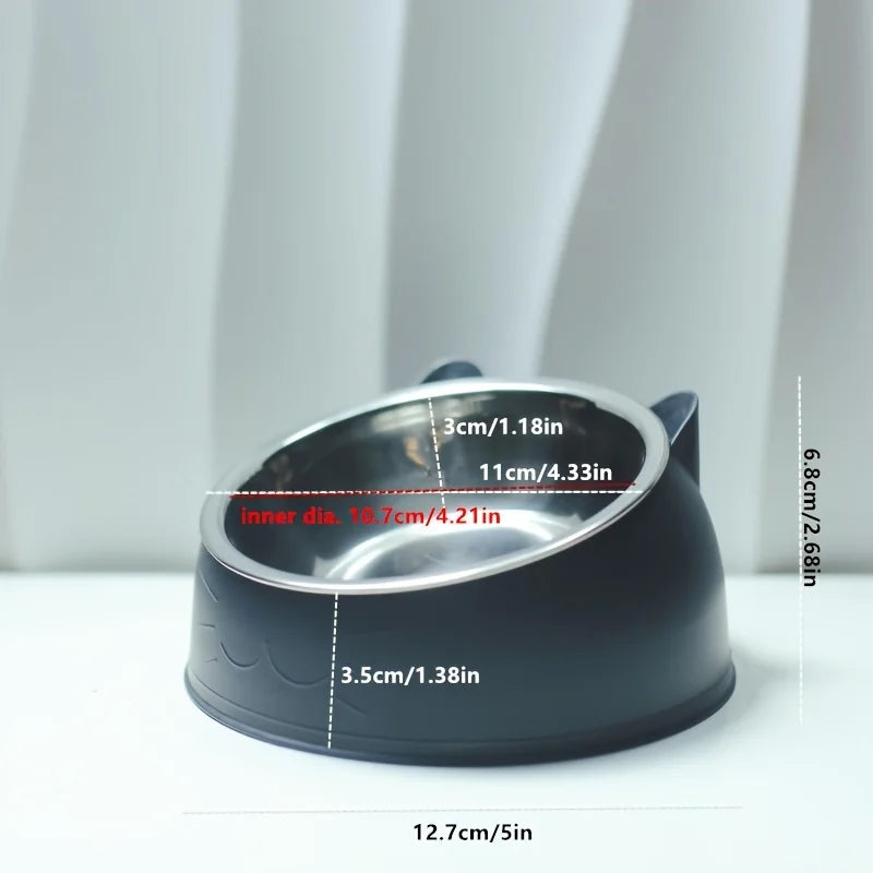 2 In 1 Stainless Steel Cat Bowl With Holder - Cute Ear Design Inclined